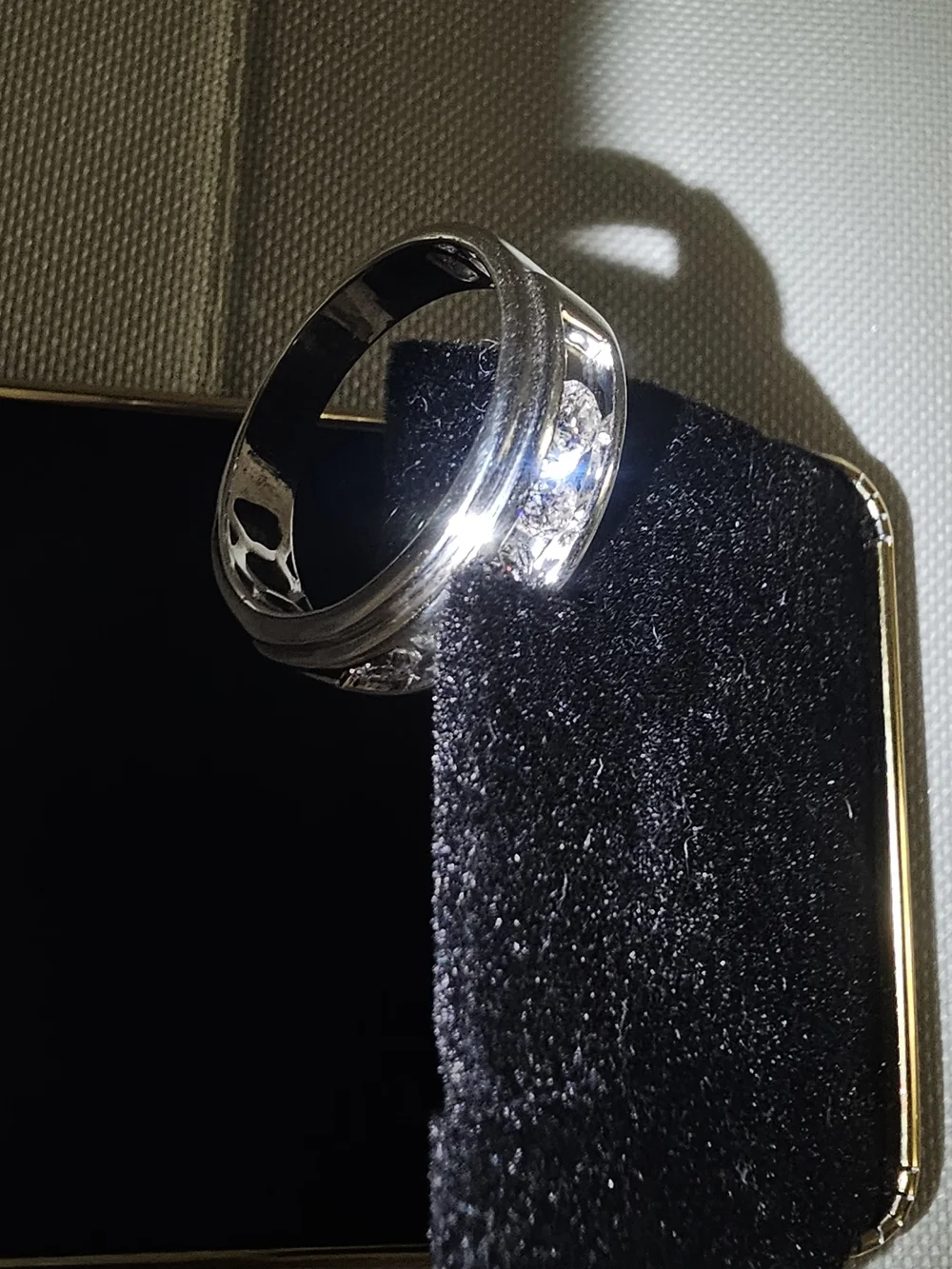 Men's White Gold Wedding Band. 2k In Diamonds